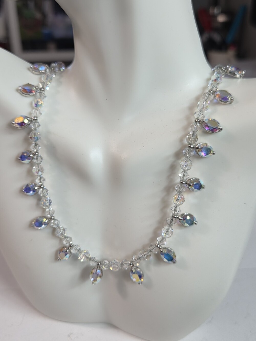 swarovski crystal rhinestone necklace silver tone ab crystal hanging charm